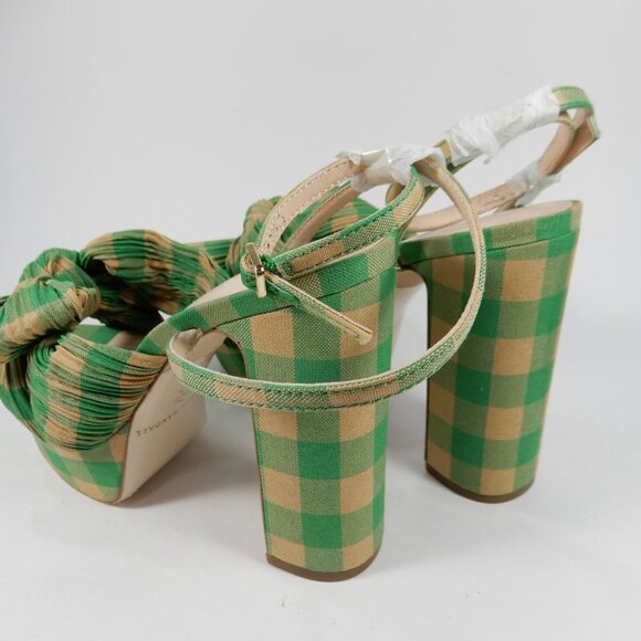 Loeffler Randall Natalia Bow Platform Heel SANDALS Size 5 Green Gingham NEW $450 - Picture 11 of 16